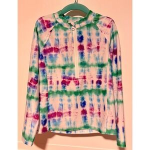 DSG Girls Long Sleeve Rash Guard Tide Dye Zip Front Swim Top Size Small 6-8